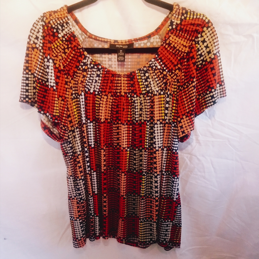 Style & Co. Red and Orange Flutter Sleeve Blouse